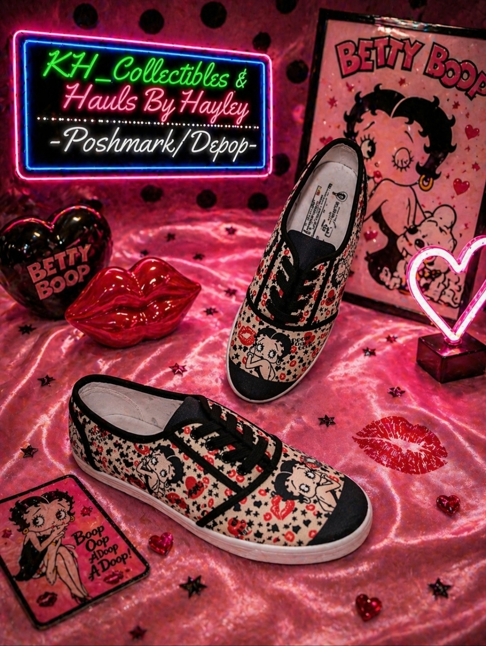 Betty Boop Retro Graphic Canvas Sneakers NWOT Bradford Exchange Women's 8.5